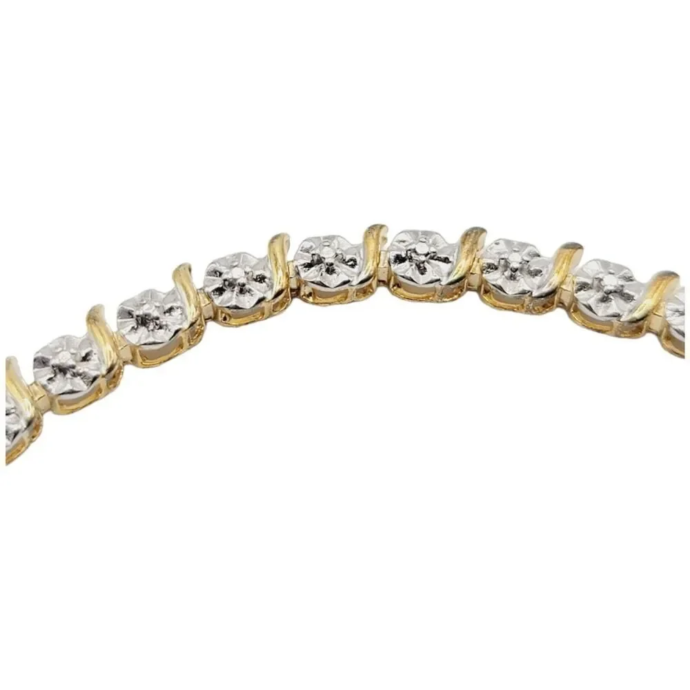 Sterling Silver Gold‎ Vermeil 925 Women’s Tennis Bracelet With Heart Charm 7
